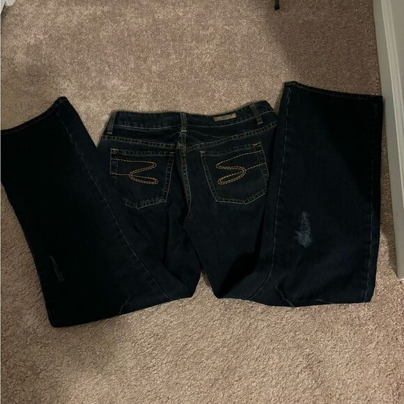 Seven7 Dark Denim Light Distressed Jeans Sz 14 - Picture 3 of 9